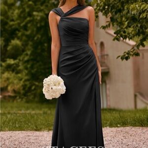Stacees One-Shoulder Ruched Maxi Bridesmaid Dress with Slit and Open Back